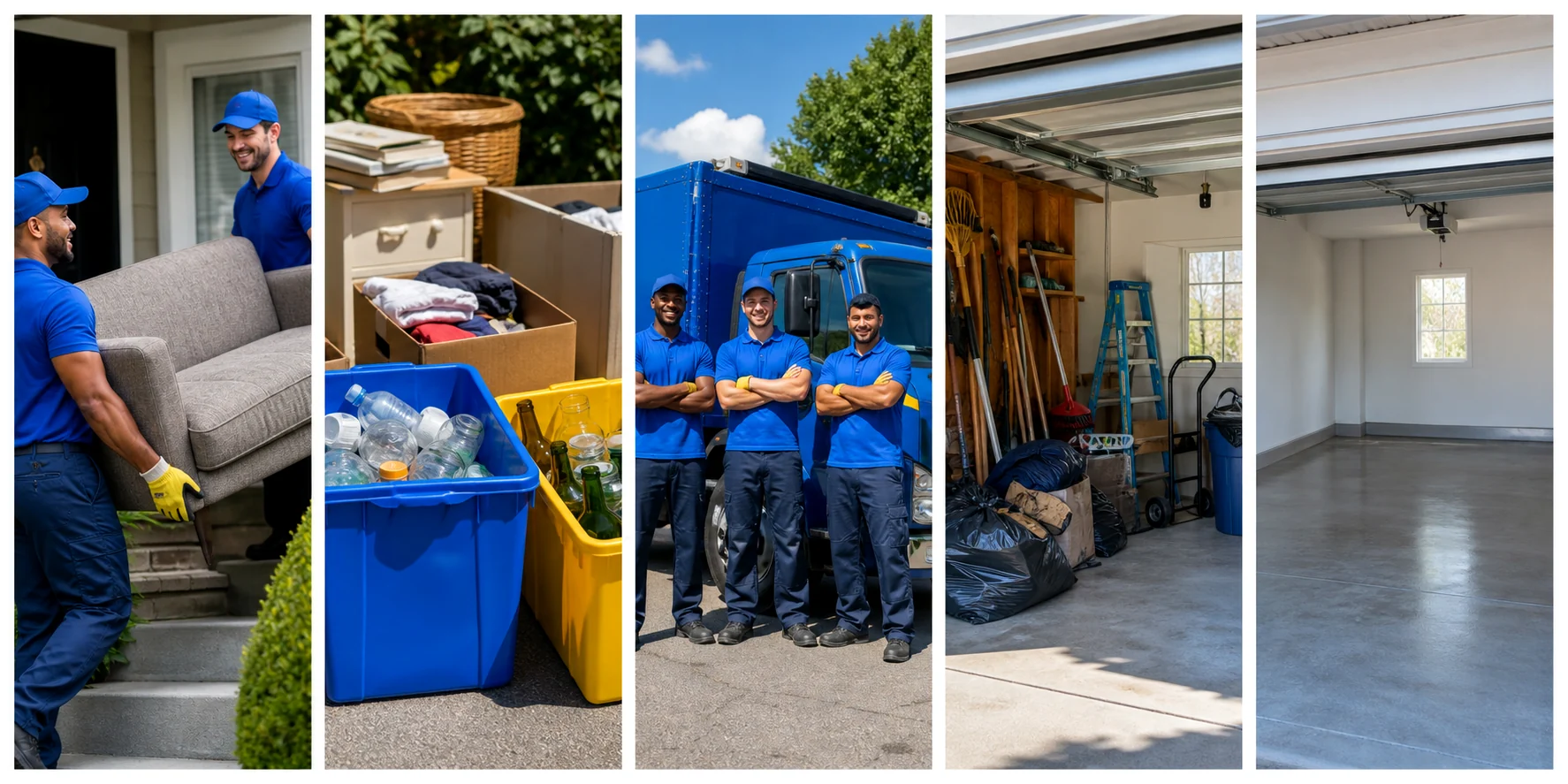 Five distinct scenes for the fictional ClearOut Crew website
