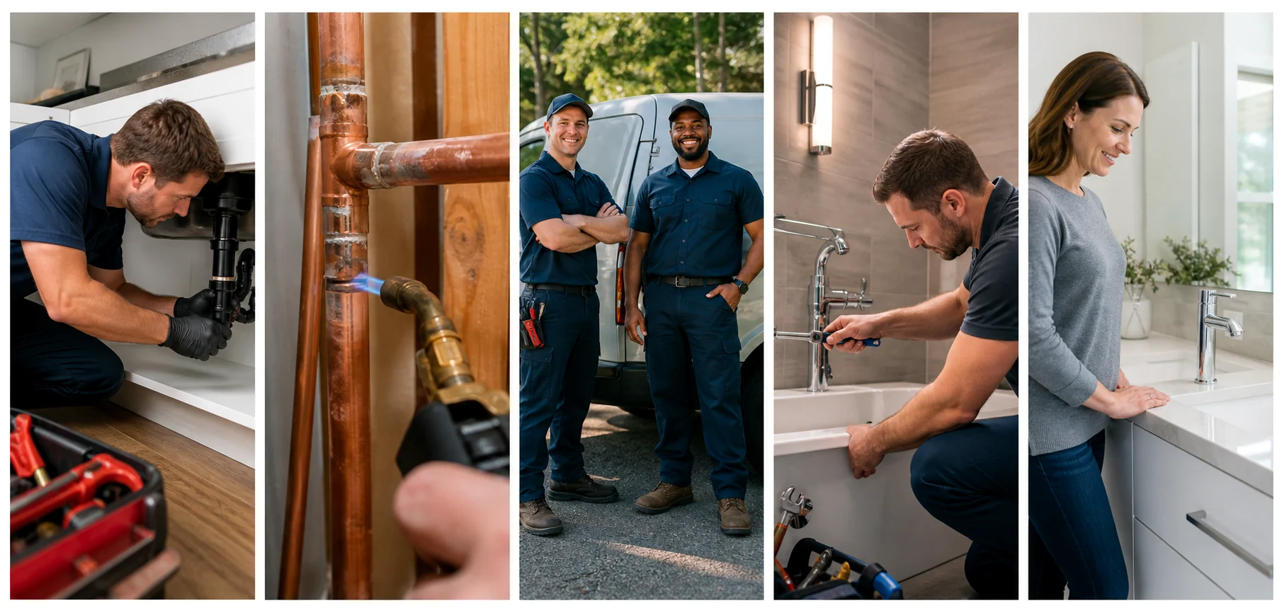 Five distinct scenes for the fictional BlueCurrent Plumbing website