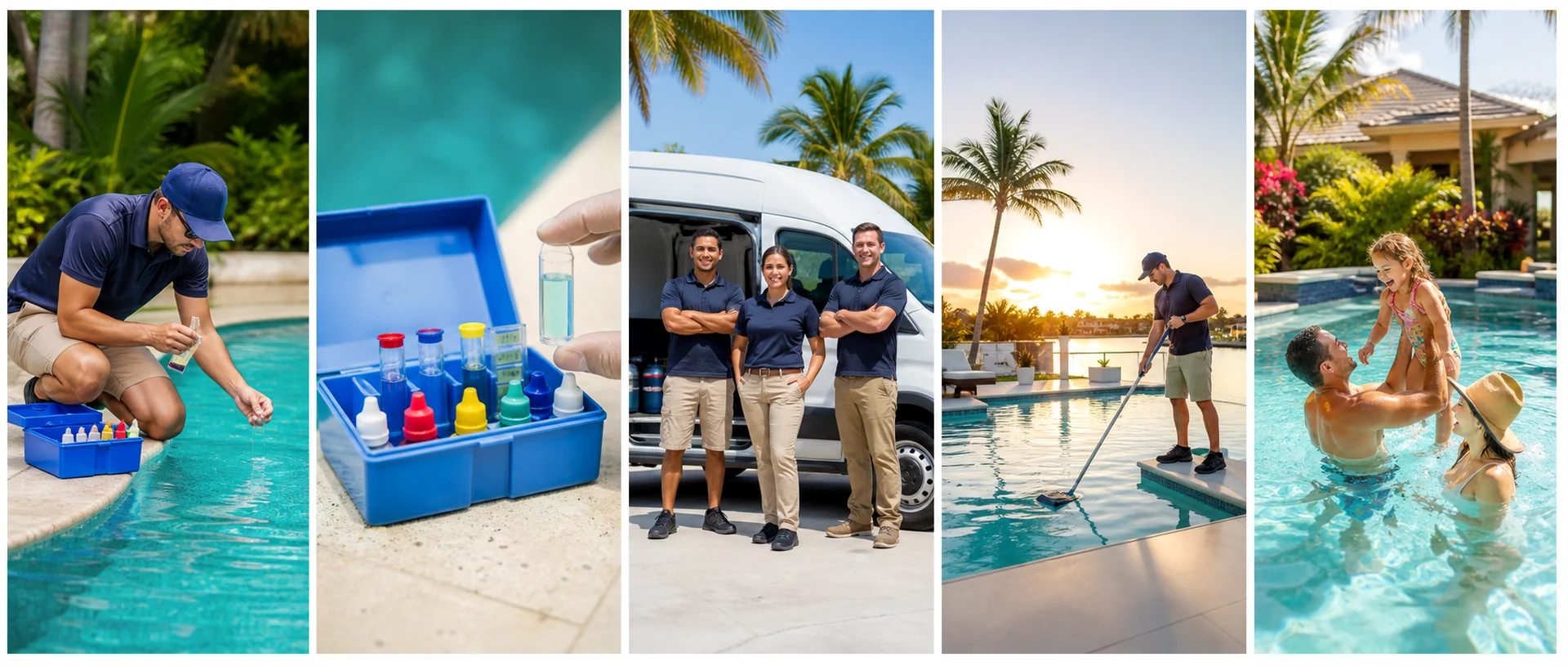 Five distinct scenes for the fictional Blue Hour Pool Club website