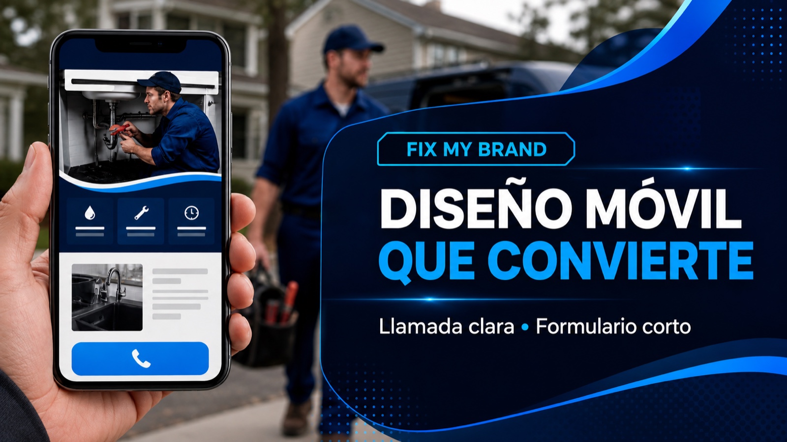 Sitio web móvil para una empresa de plomería con llamada a la acción clara